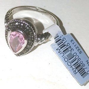 New Old Stock NWT EDCO Ring Band sz 5 Rhodium Marcasite & Pear Cut Topaz